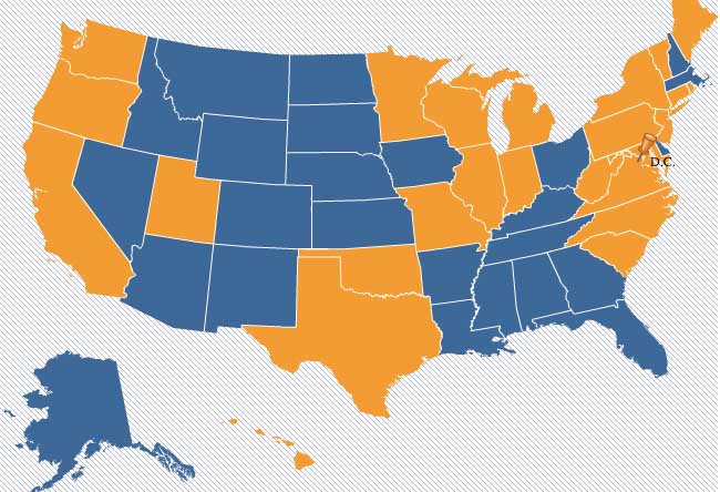 Map of states with e-waste legislation